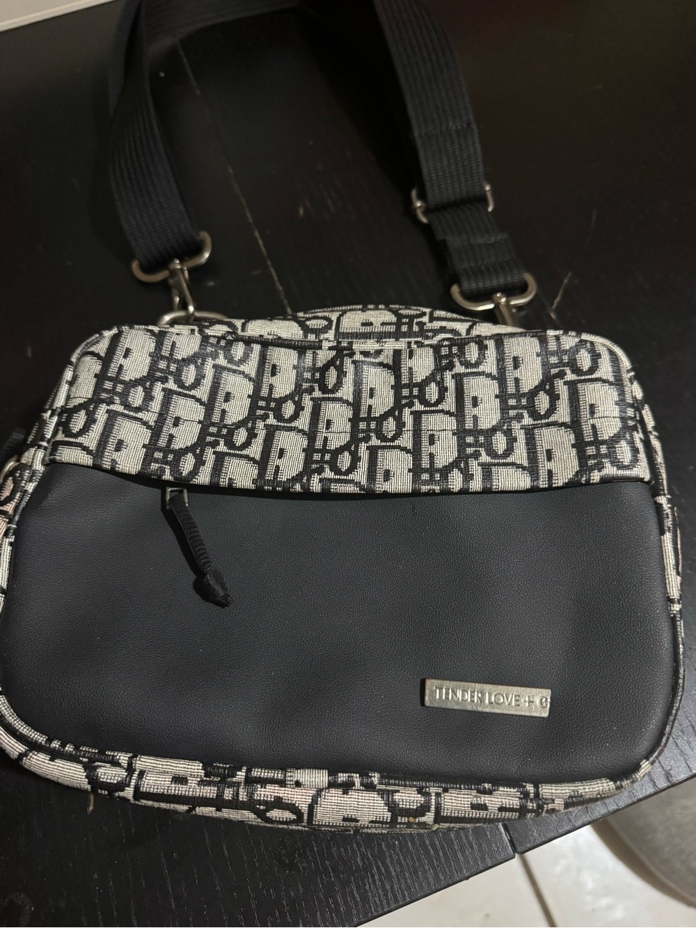 Black and Ivory Monogram Crossbody Shoulder Bag